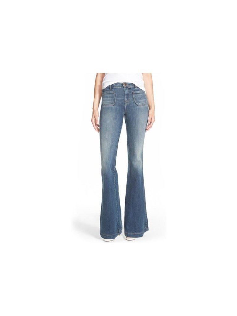 J Brand Jeans Demi Flare Ashbury Blue 32 Patch Pocket Stretch Denim Retro